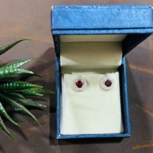Elegant Silver Round Orange Gemstone Stud