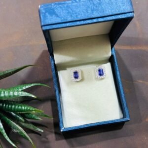 Silver Cushion Cut Purple Crystal Halo Studs