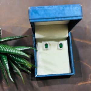 Silver Cushion Cut Green Crystal Halo Studs