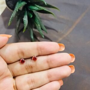 Red Petite Silver Round Stud Earrings