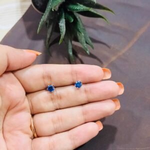 Blue Petite Silver Round Stud Earrings