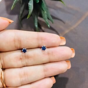 Blue Petite Silver Round Stud Earrings (Small)