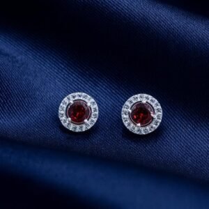 Elegant Silver Round Orange Gemstone Stud