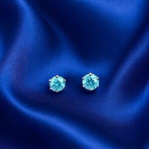 Light Blue Petite Silver Round Stud Earrings