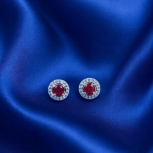 Elegant Silver Round Red Gemstone Stud