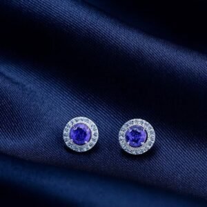 Elegant Silver Round Purple Gemstone Stud